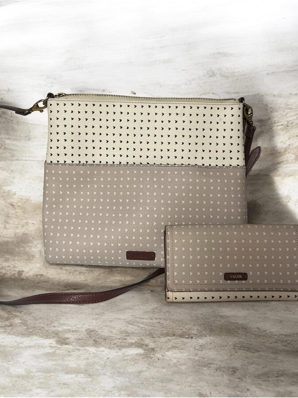 Fossil Two-Tone Perforated Crossbody in Cream & Taupe